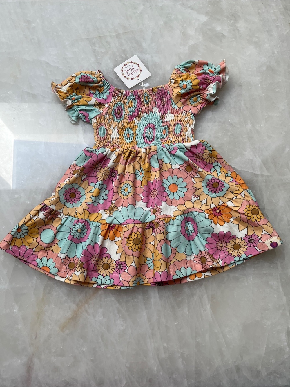 New with Tag Cheeky Plum Smocked Floral Kids Dress - Pastel Multi flowers